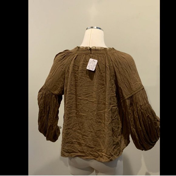 Free People Banda Blouse Brown Gold Boho Top - Picture 3 of 8